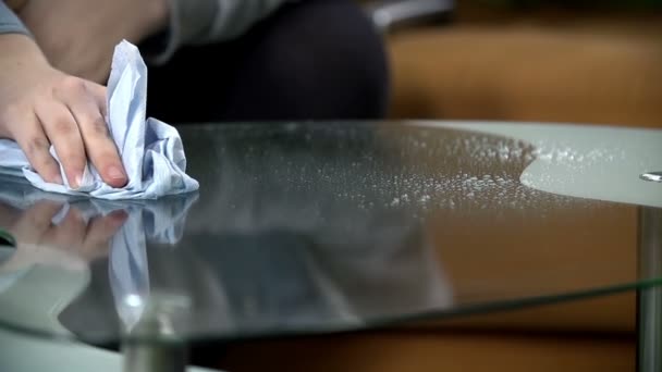 Woman cleaning  the glass table — Stock Video