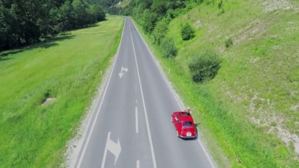 Um casal de idosos está dirigindo em um carro vintage — Vídeo de Stock