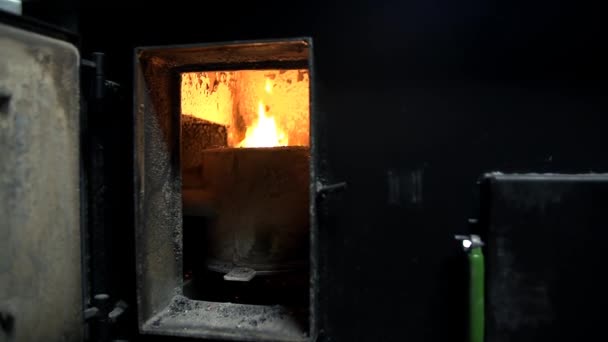 Horno abierto con gran fuego en el interior — Vídeos de Stock