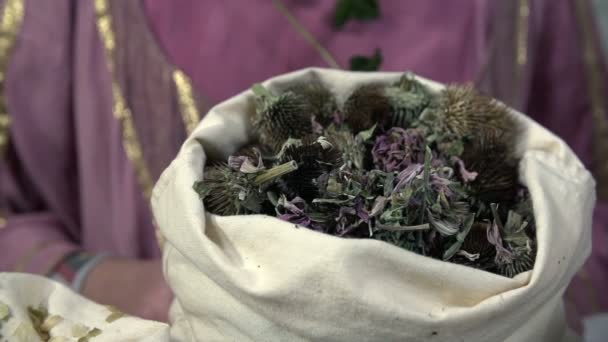 Sack full of herbs — Stock Video
