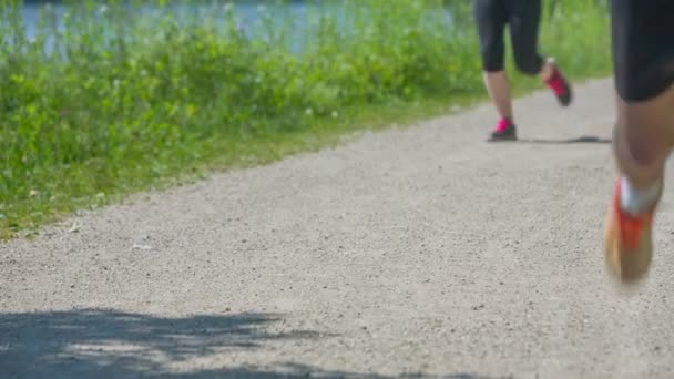 Ett fåtal personer kör på en trail bana — Stockvideo