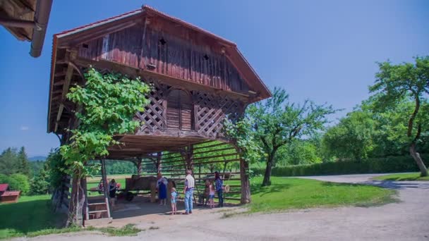 Estante de heno de madera tradicional — Vídeo de stock
