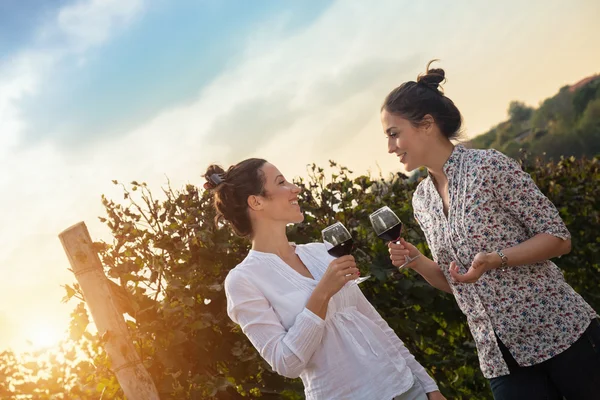 Twee jonge vrouwen het drinken van wijn — Stockfoto