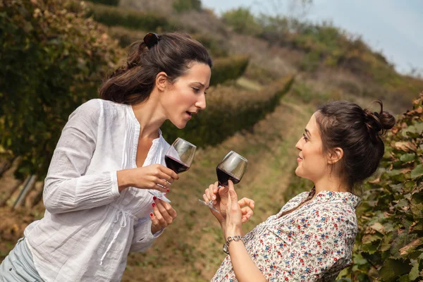 Deux jeunes femmes buvant du vin — Photo