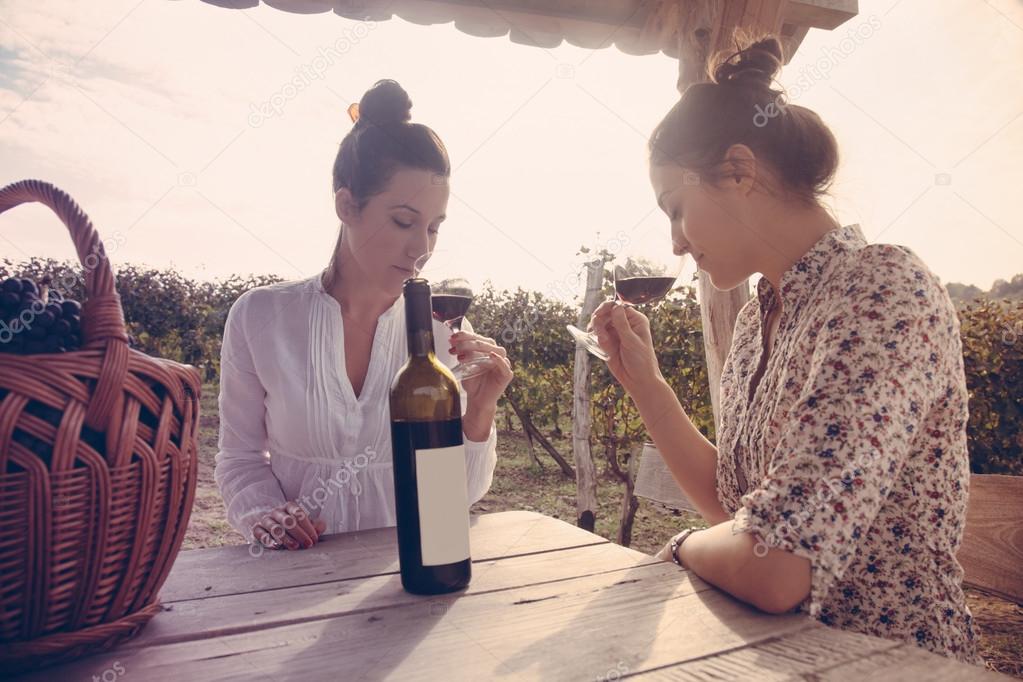 Two Beautiful Women Drinking Wine