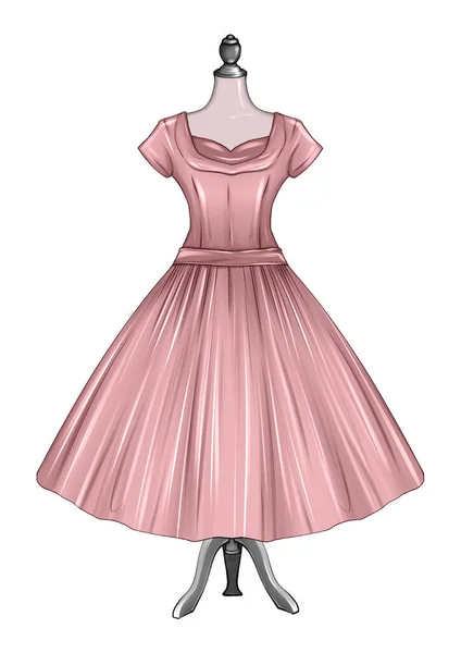 Handgezeichnete Illustration Eines Modedesignerkleides Auf Einer Schaufensterpuppe Modisches Retro Kleid — Stockfoto