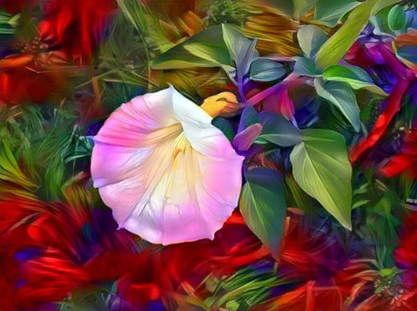 Illustration auf bildhafte Weise. Hintergrund mit Blume, Pflanzen und Blättern — Stockfoto
