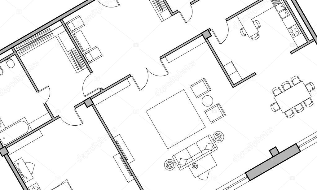 Architectural background. Part of architectural project, architectural plan of the apartment.