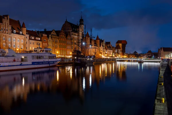 Gdask Old Town Houses Gate Crane Motawa River Evening Time — Stock Photo, Image