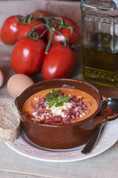 Domates gazpacho çorbası bir seramik kase — Stok fotoğraf