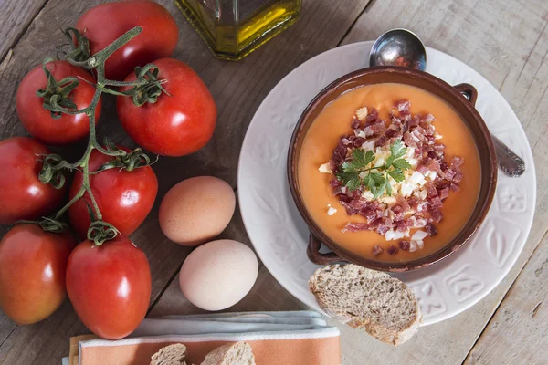 Rajčatová polévka salmorejo v misce, španělské jídlo Stock Obrázky