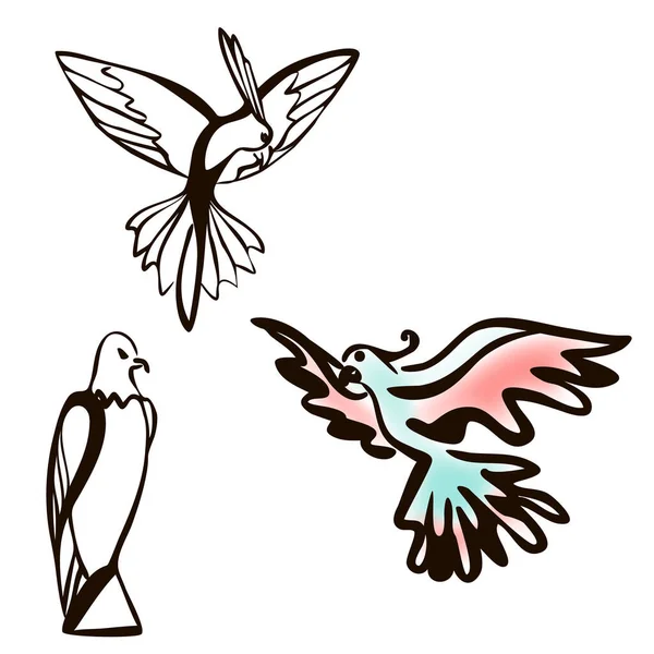 Assis aigle et perroquet ligne art. — Image vectorielle
