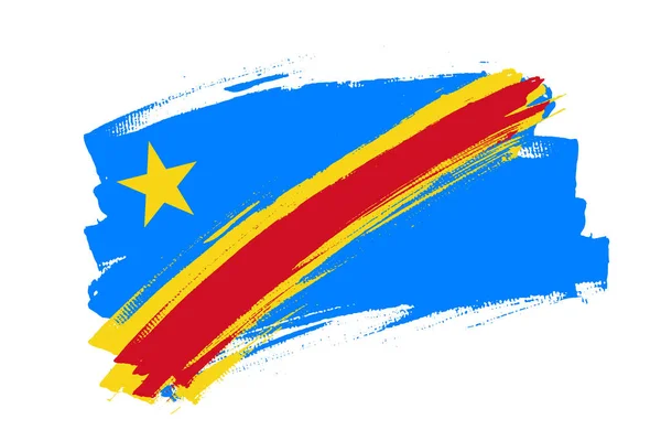 Vlajka Konžské Demokratické Republiky Kongo Nebo Koncept Štětce Pod Vlajkou — Stockový vektor