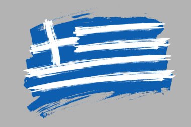 Yunan Cumhuriyeti ya da Hellas bayrağı. Yunanistan pankart fırçası konsepti. Gri arkaplanda yatay vektör çizimi izole edildi.