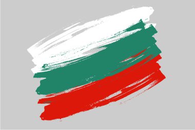 Bulgaristan Cumhuriyeti bayrağı. Bulgar üç renkli fırça konsepti. Gri arkaplanda yatay vektör çizimi izole edildi.  