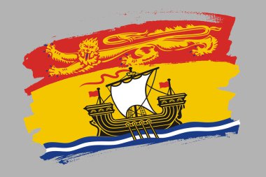 New Brunswick bayrağı, Kanada. Kanada bölgesi pankart fırçası stili. Gri arkaplanda yatay vektör çizimi izole edildi.  