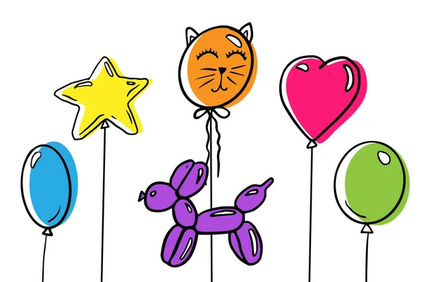Coleção Colorida Brilhante Balões Desenhados Mão Diferentes Formas Ilustração Doodle — Vetor de Stock