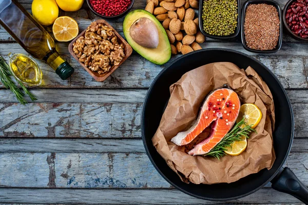 Una Variedad Alimentos Con Ricos Omega Sobre Mesa Concepto Estilo —  Fotos de Stock