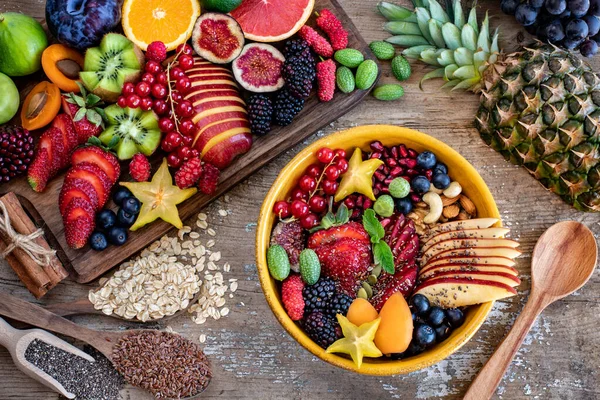 Many Kinds Fruits Table Healthy Eating Dieting Concept — Stock Photo, Image