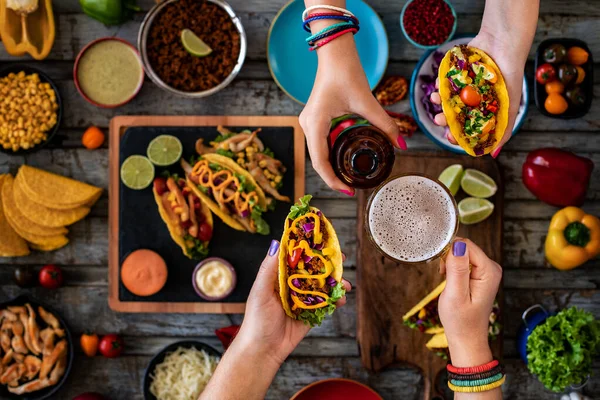 Veel Soorten Taco Tafel Mexicaans Street Food Concept — Stockfoto