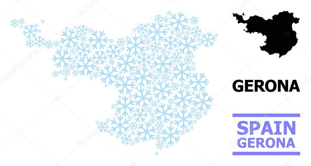 Winter Mosaic Map of Gerona Province of Snow Flakes