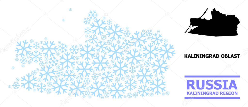Christmas Collage Map of Kaliningrad Region of Snowflakes