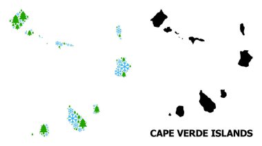 Kar Taneleri ve firavun ağaçlarının Burun Verde Adalarının Yeni Yıl Kompozisyon Haritası