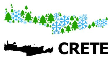 Girit Adası 'nın Yeni Yıl Kompozisyon Haritası Kar ve Orman ile