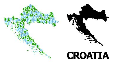 Hırvatistan 'ın Kar Taneleri ve firavun Ağaçları İçin Kış Kompozisyon Haritası