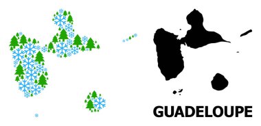 Yeni Yıl Mozaik Kar Taneleri ve firavun ağaçlarının Guadeloupe haritası