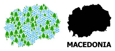 Makedonya 'nın Kar ve firavun ağaçlarıyla Kolaj Haritası