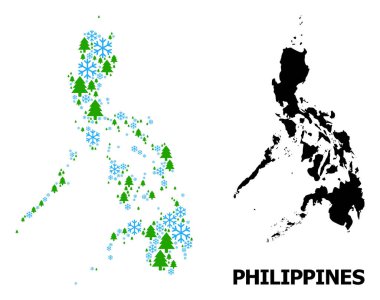 Kar Taneleri ve Firavun Ormanı ile Filipinler Kış Kolajı Haritası