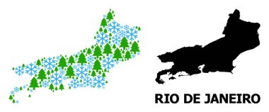 Yeni Yıl Kolajı Rio De Janeiro Eyaletinin Kar ve Firavun Ormanı Haritası