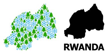 Yeni Yıl Kolajı Ruanda Haritası Kar Taneleri ve Firavun Ormanı