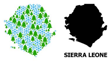 Kar taneleri ve firavun ağaçlarıyla Sierra Leone 'nin kış kompozisyon haritası