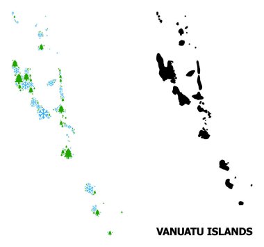 Vanuatu Adaları 'nın Yeni Yıl Kolajı Kar Taneleri ve Orman Haritası