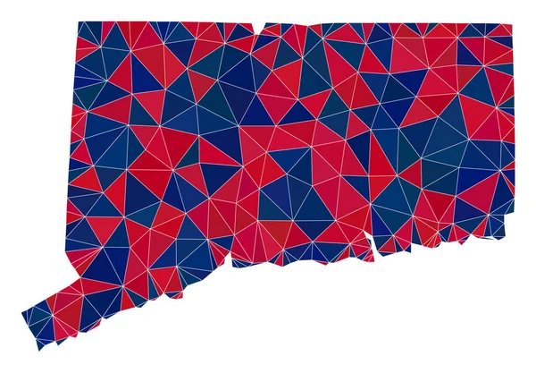 Треугольная карта штата Коннектикут в американских цветах — стоковый вектор