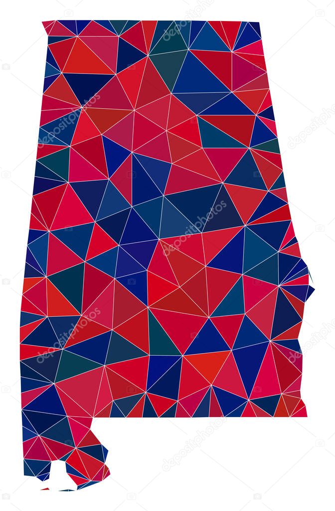 Triangle Mosaic Map of Alabama State in American Colors