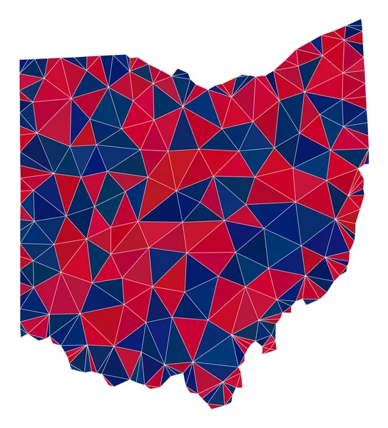 Triangolo Mosaico Mappa di Ohio Stato in Colori Americani — Vettoriale Stock