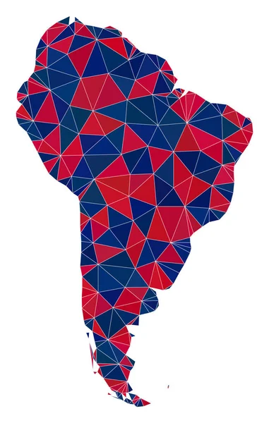 Mapa en mosaico triangular de América del Sur en colores americanos — Vector de stock