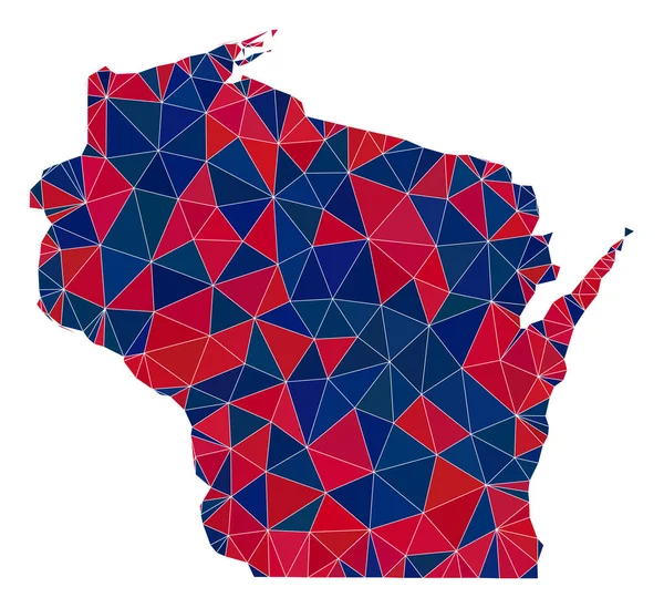 Triangolo Mosaico Mappa dello Stato del Wisconsin in Colori Americani — Vettoriale Stock
