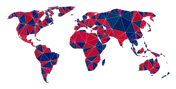 Mapa del mundo en colores americanos en mosaico de triángulo — Vector de stock