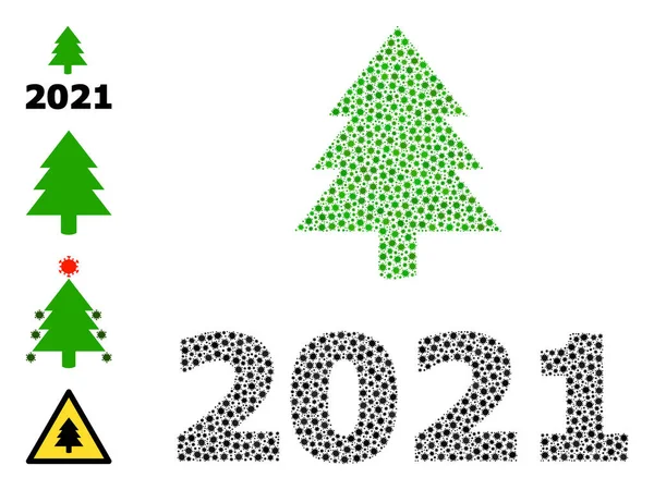 2021 Mosaico da árvore do abeto com ícones de infecção — Vetor de Stock
