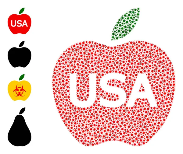 American Apple Collage of Virus Infection Icons — Stockový vektor