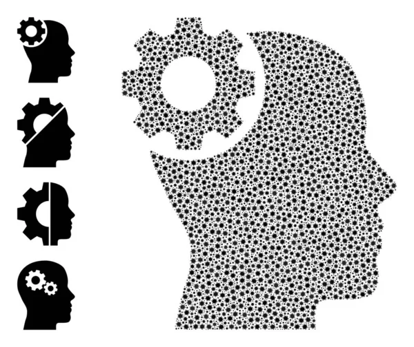 Mosaico de engranajes cerebrales con iconos de infección por virus — Archivo Imágenes Vectoriales