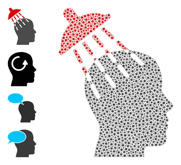 Lavagem cerebral Colagem de ícones de infecção virulenta —  Vetores de Stock