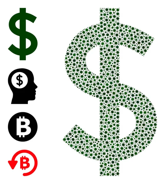 Dólar mosaico com ícones de infecção pelo vírus Covid —  Vetores de Stock