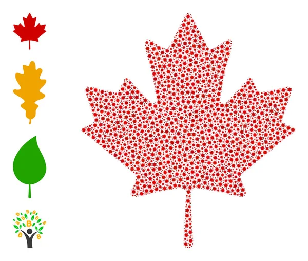 Maple Leaf Composition with Coronavirus Infection Icons — Stock Vector
