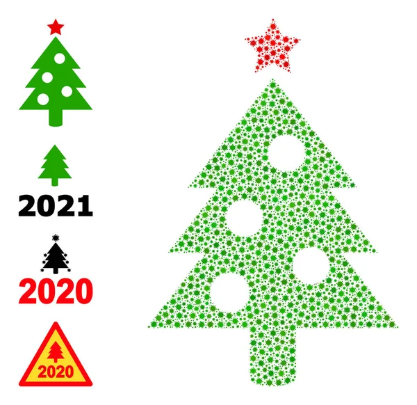 Collage de árbol de año nuevo con iconos de infección — Archivo Imágenes Vectoriales