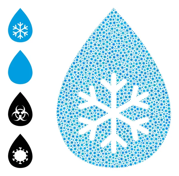 Colagem de gota fresca de neve com ícones de infecção —  Vetores de Stock